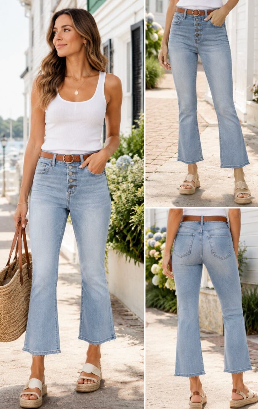 The Kick Crop Loft High Waisted SZ 4 Women's Medium Wash Straight Leg Jeans